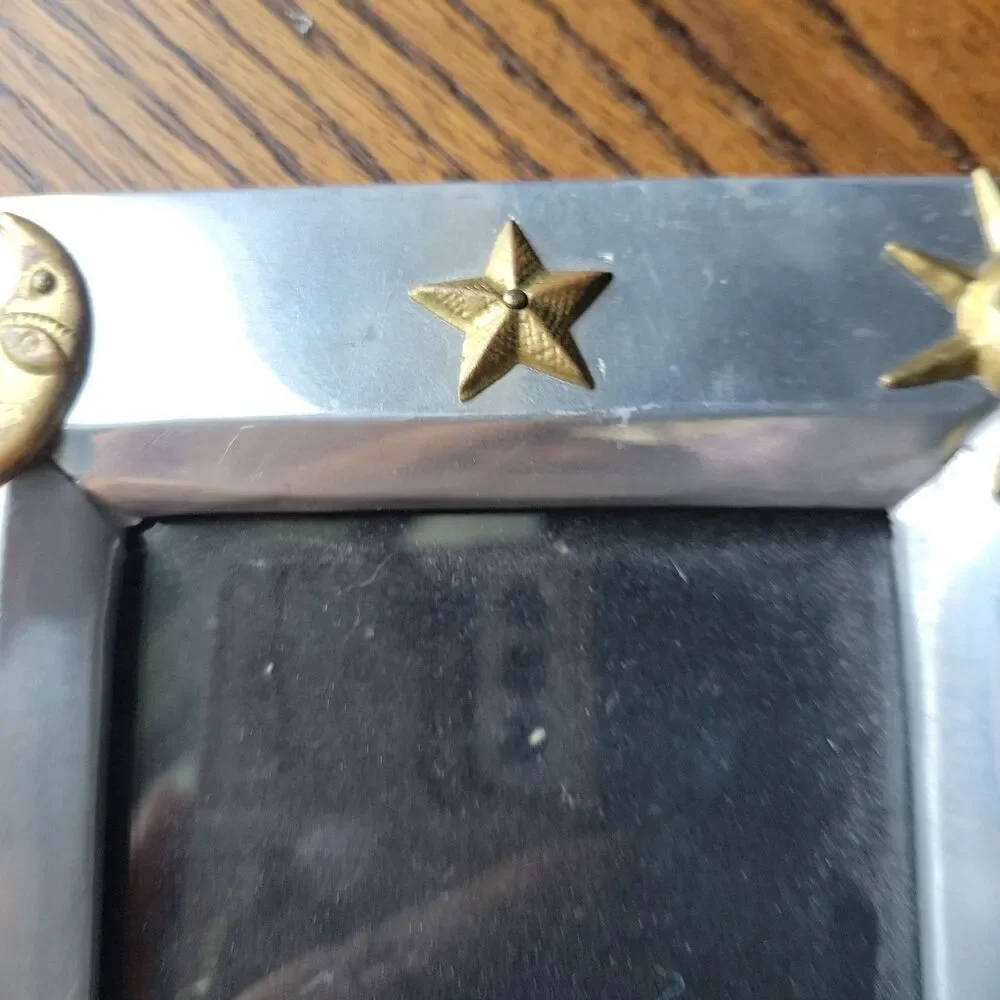 Vtg 90s celestial photo frame 4x6 in pewter and gold RARE READ Y2k Moon Sun Star